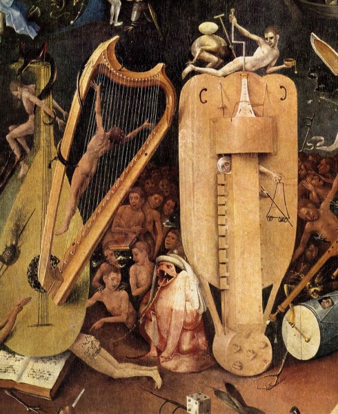 Hieronim Bosch, Piekło muzyczne [fragment], część tryptyku Tysiącletnie królestwo, około 1500, Muzeum Prado, Madryt